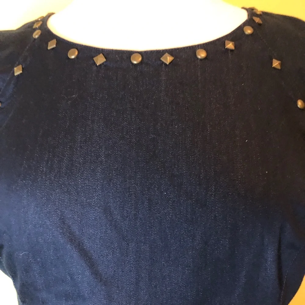 Betsey Johnson Dark Blue Denim Dress. Stud accents . Cap Sleeves. - Picture 3 of 9